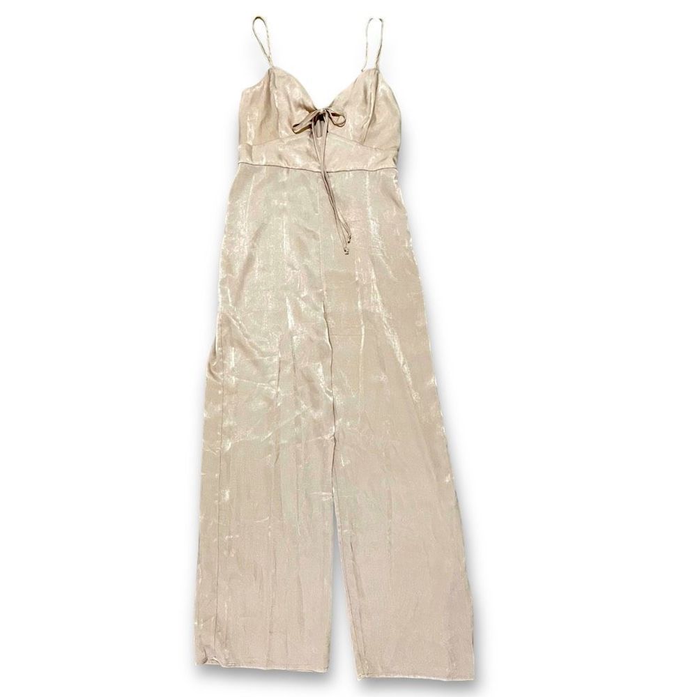 Evolutionary Tie Front Wide Leg Nude Silky Jumpsuit Size L